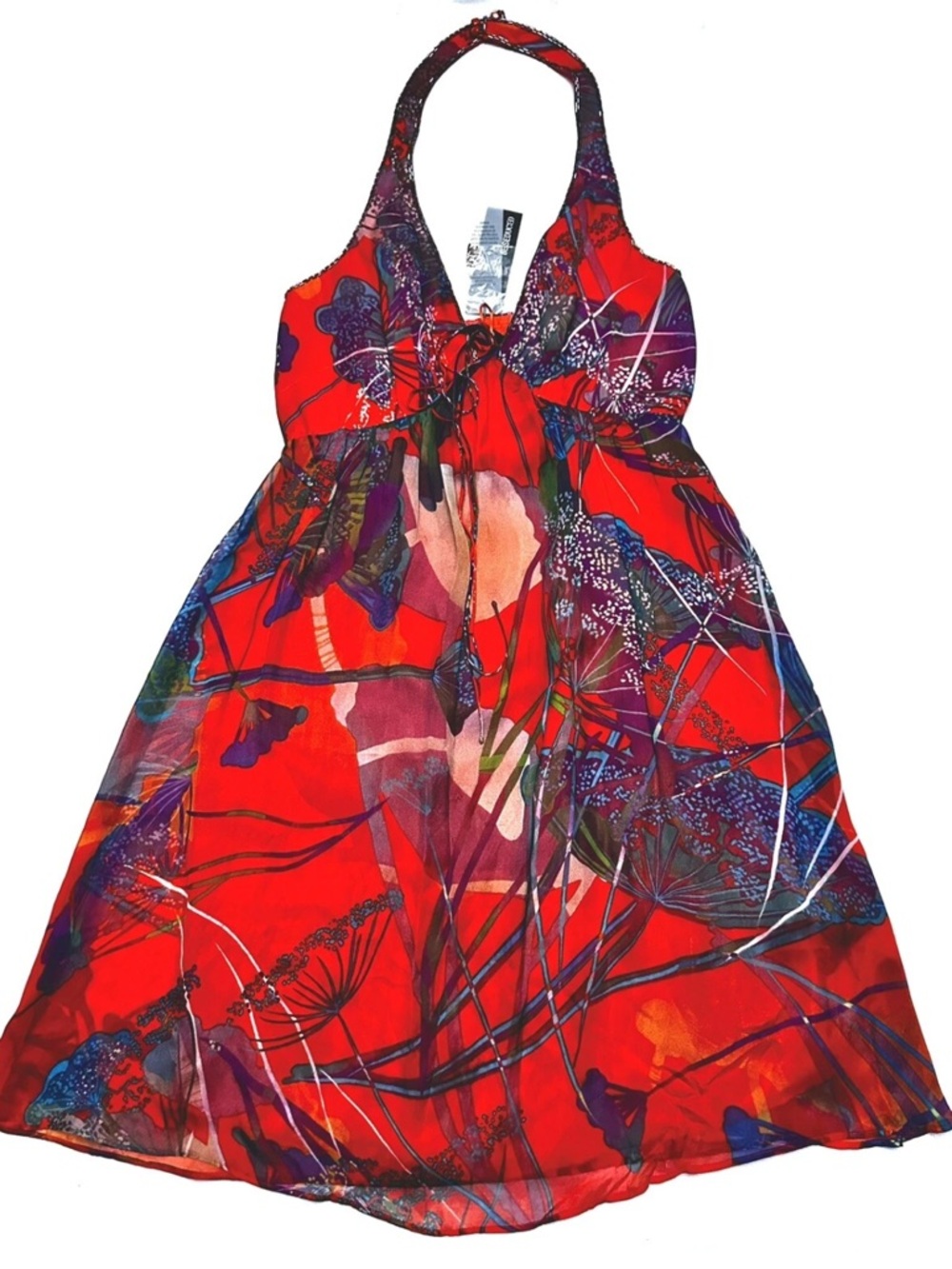 NWT REVOLVE SEDUCE ME DRESS 100% SILK BEADED EMBELLISHED HALTER PLUNGING Sz 4